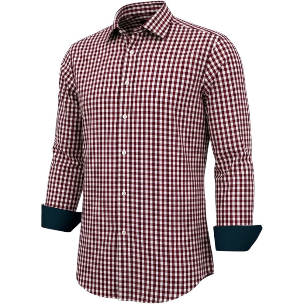 Paul Fredrick Shirt Mens 18.5 Burgundy Gingham Non-Iron Cotton Classic Fit